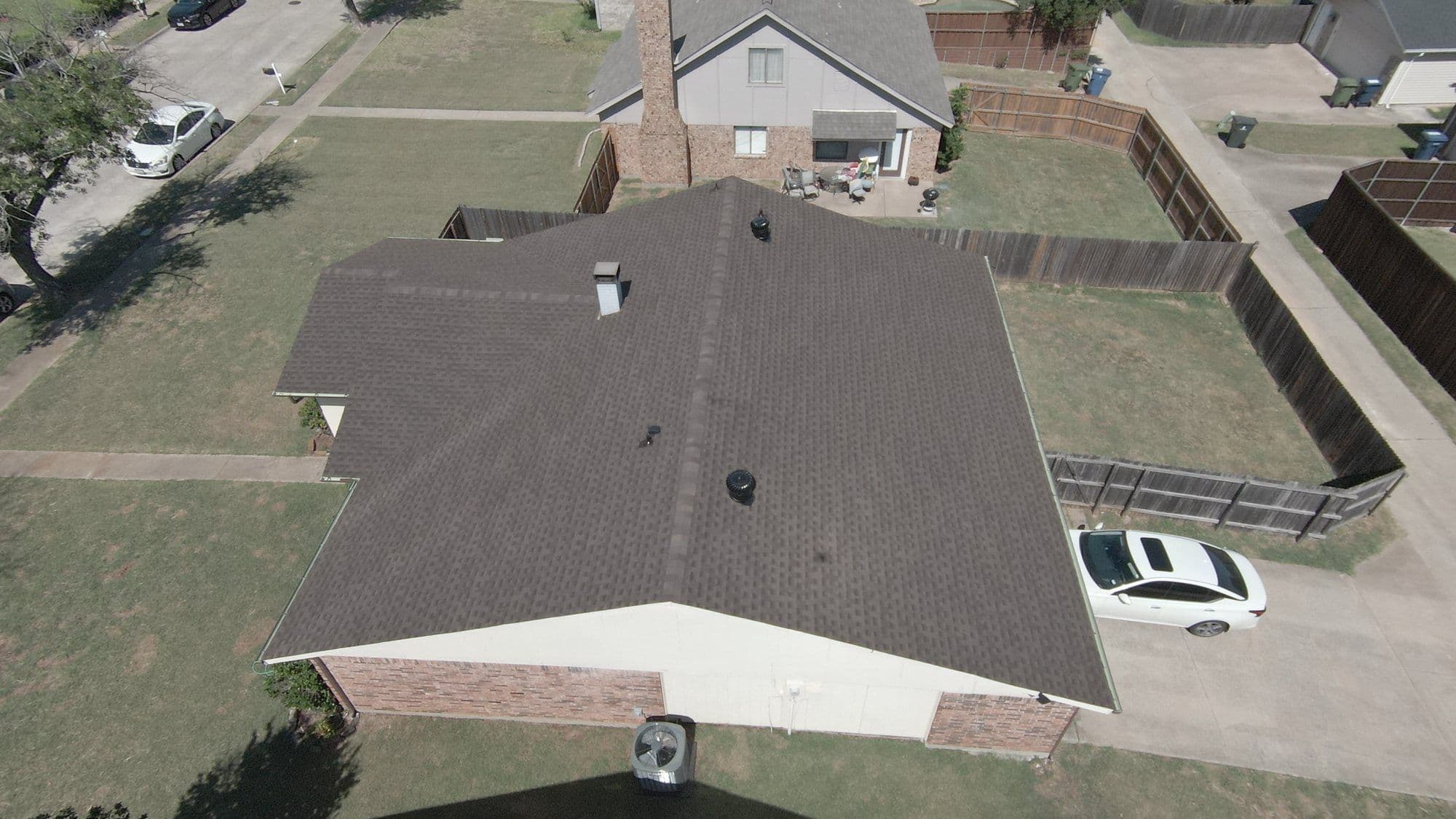 Finished roof from above on a one-story home in Garland, TX