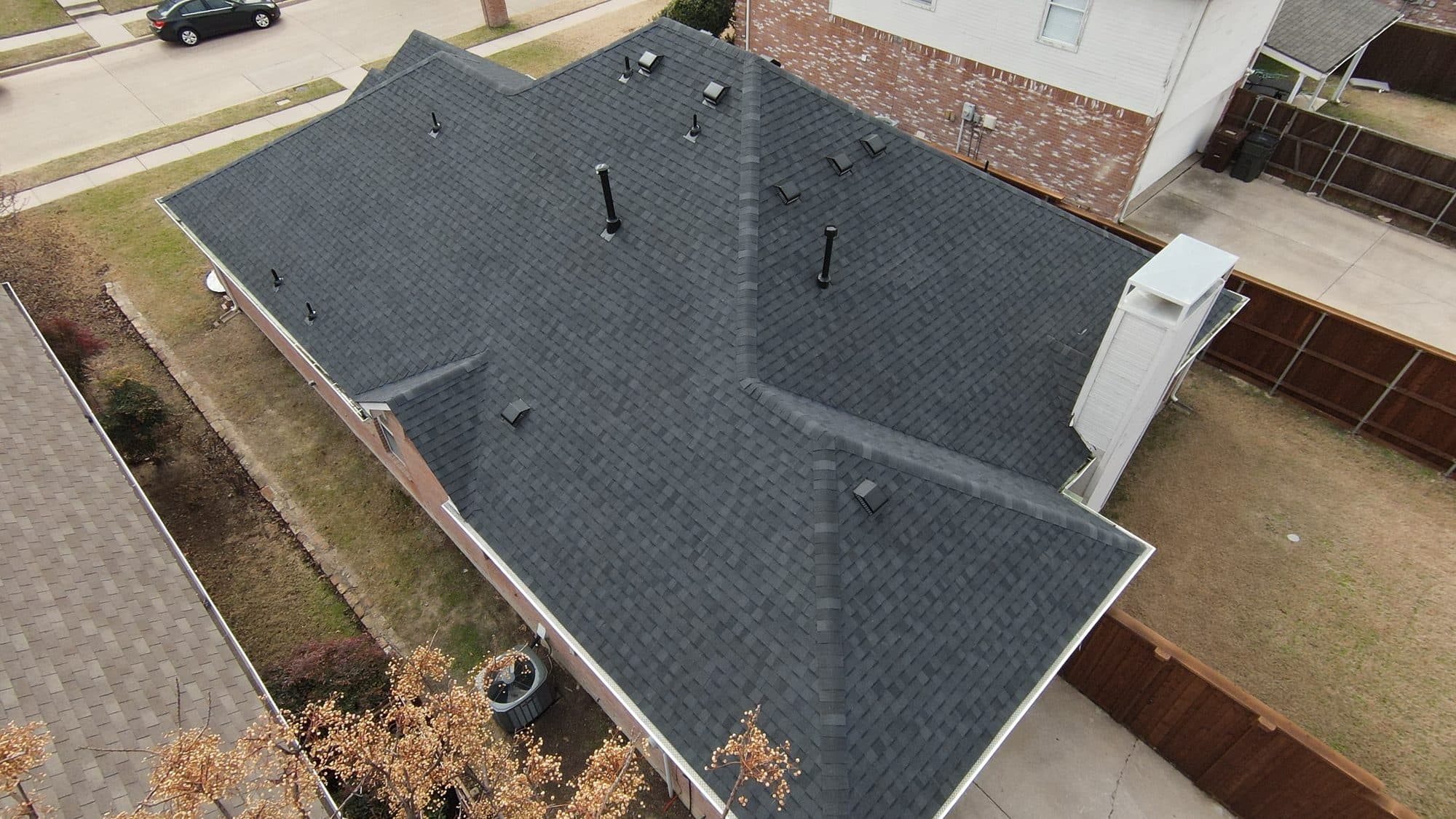 Aerial of finished roof, Plano, TX