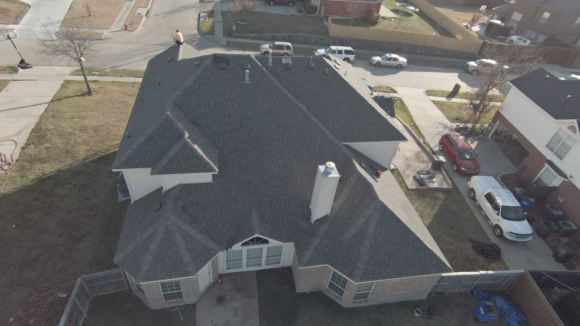 Finished two-story roof from above, Forney, TX